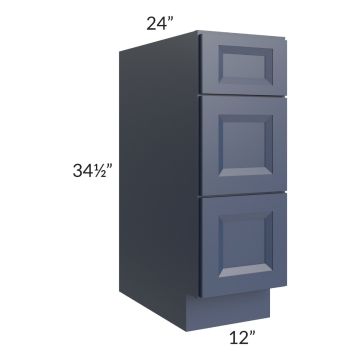 Bayville Blue 12" 3-Drawer Base Cabinet
