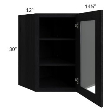 Township Rift Black Oak 24x30 Diagonal Corner Wall Glass Door Cabinet