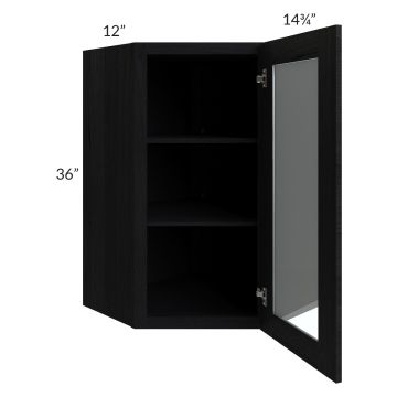 Township Rift Black Oak 24x36 Diagonal Corner Wall Glass Door Cabinet