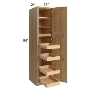 Catalina Toffee 18x84x24 Wall Pantry Cabinet with 4 Rollout Trays