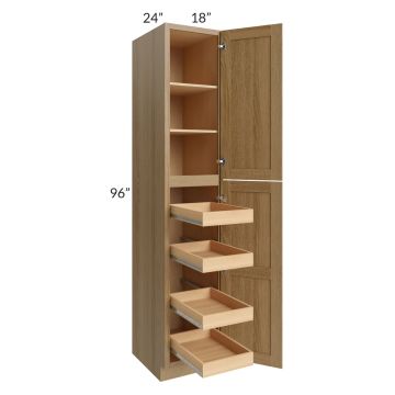 Catalina Toffee 18x96x24 Wall Pantry Cabinet with 4 Rollout Trays