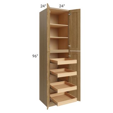 Catalina Toffee 24x96x24 Wall Pantry Cabinet with 4 Rollout Trays