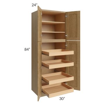 Catalina Toffee 30x84x24 Wall Pantry Cabinet with 4 Rollout Trays 