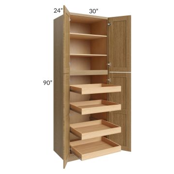 Catalina Toffee 30x90x24 Wall Pantry Cabinet with 4 Rollout Trays