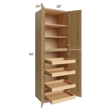 Catalina Toffee 30x96x24 Wall Pantry Cabinet with 4 Rollout Trays