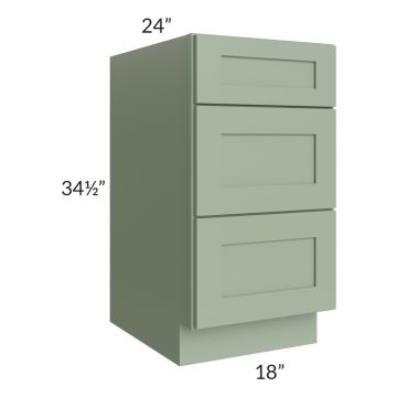 Royal Sage Green Shaker 18" 3-Drawer Base Cabinet