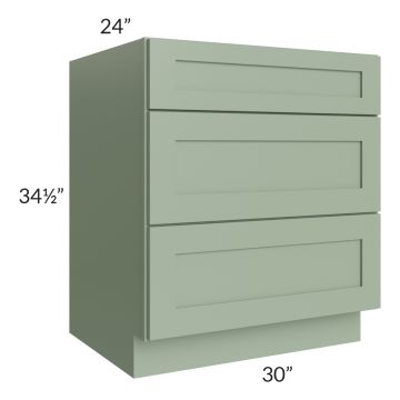 Royal Sage Green Shaker 30" 3-Drawer Base Cabinet