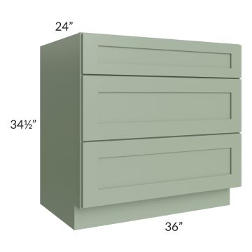 Royal Sage Green Shaker 36" 3-Drawer Base Cabinet 