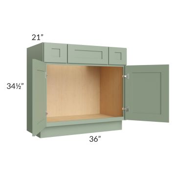 Royal Sage Green Shaker 36" Vanity Sink Base Cabinet with Drawers