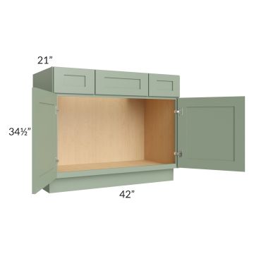 Royal Sage Green Shaker 42" Vanity Sink Base Cabinet with Drawers
