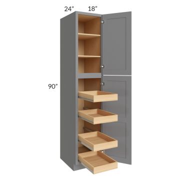 Graphite Grey Shaker 18x90x24 Wall Pantry Cabinet with 4 Rollout Trays