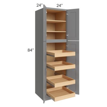 Graphite Grey Shaker 24x84x24 Wall Pantry Cabinet with 4 Rollout Trays