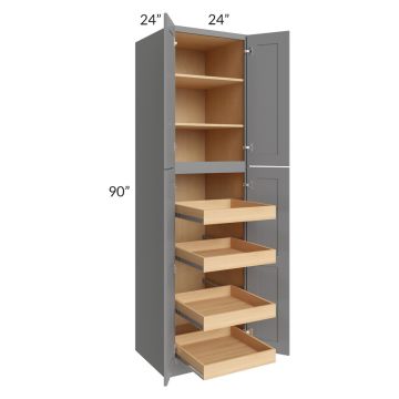 Graphite Grey Shaker 24x90x24 Wall Pantry Cabinet with 4 Rollout Trays