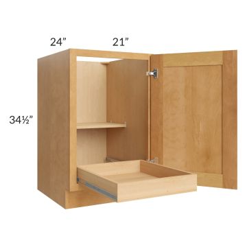 Madison Honey Shaker 21" Full Height Door Base Cabinet with 1 Rollout Tray