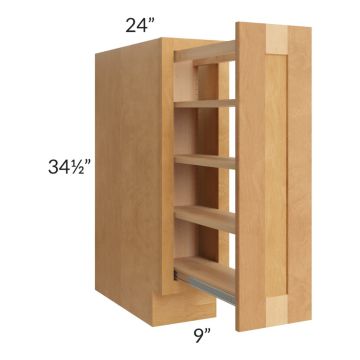 Madison Honey Shaker 9" Full Height Door Base Cabinet with Shelf Pullout