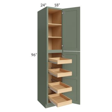 Madison Moss Shaker 18x96x24 Wall Pantry Cabinet with 4 Rollout Trays