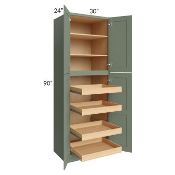 Madison Moss Shaker 30x90x24 Wall Pantry Cabinet with 4 Rollout Trays 