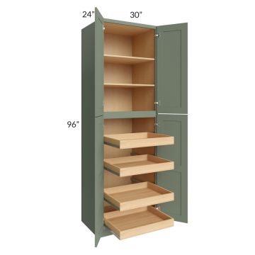 Madison Moss Shaker 30x96x24 Wall Pantry Cabinet with 4 Rollout Trays 