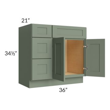 Madison Moss Shaker 36" Vanity Base Cabinet (Drawers on Left)