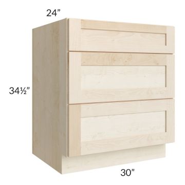 Unfinished Shaker 30" 3-Drawer Base Cabinet