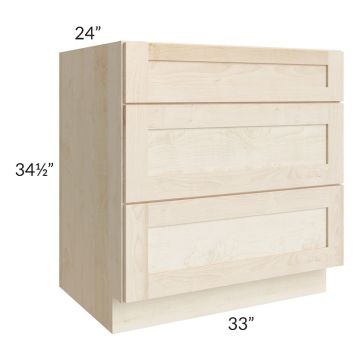 Unfinished Shaker 33" 3-Drawer Base Cabinet