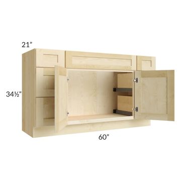 Unfinished Shaker 60" Vanity Cabinet with 6 Drawers