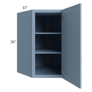 Sky Blue Shaker 27x36x15 Wall Diagonal Corner Cabinet