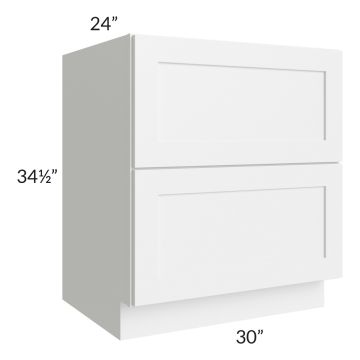 Frosted White Shaker 30" 2-Drawer Base Cabinet