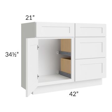 Frosted White Shaker 42" Vanity Sink Base Cabinet (Drawers on Right)